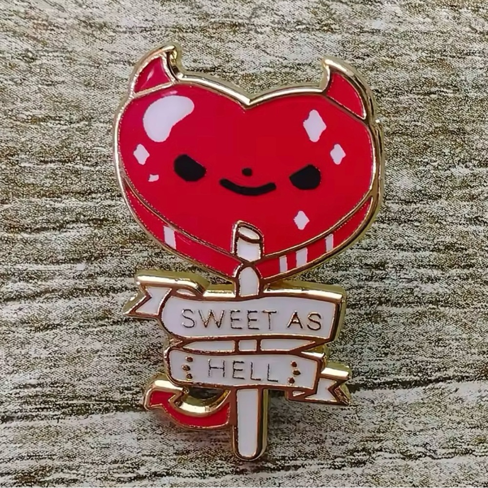 Red Devil Heart Lollipop Enamel Pin